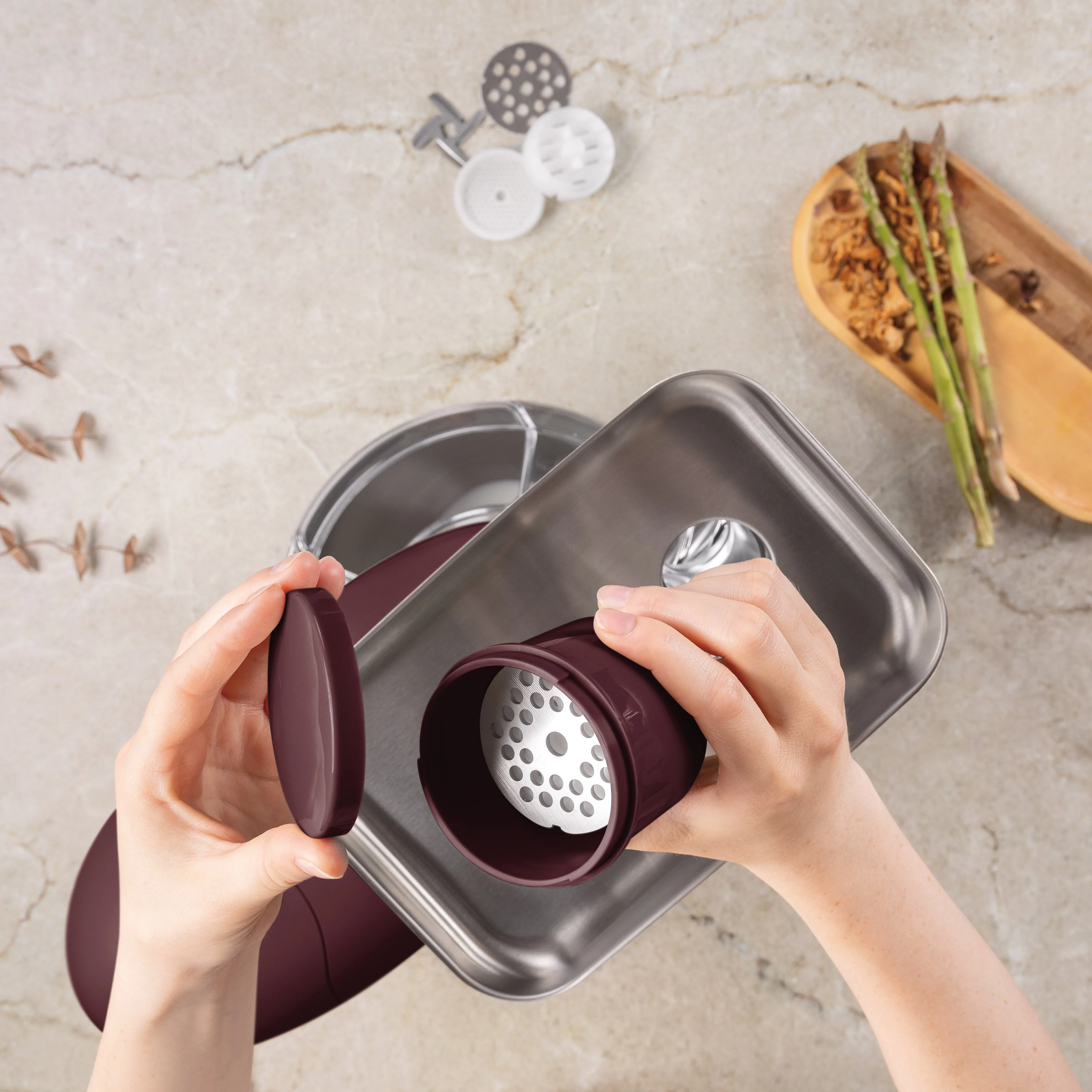 Mixer Multifuncțional 4 în 1 cu Bol din Inox (5,5 L), Bordeaux — 7