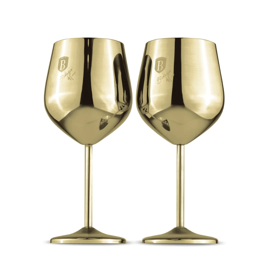 Set 2 Pahare de Vin cu Picior Înalt, Auriu