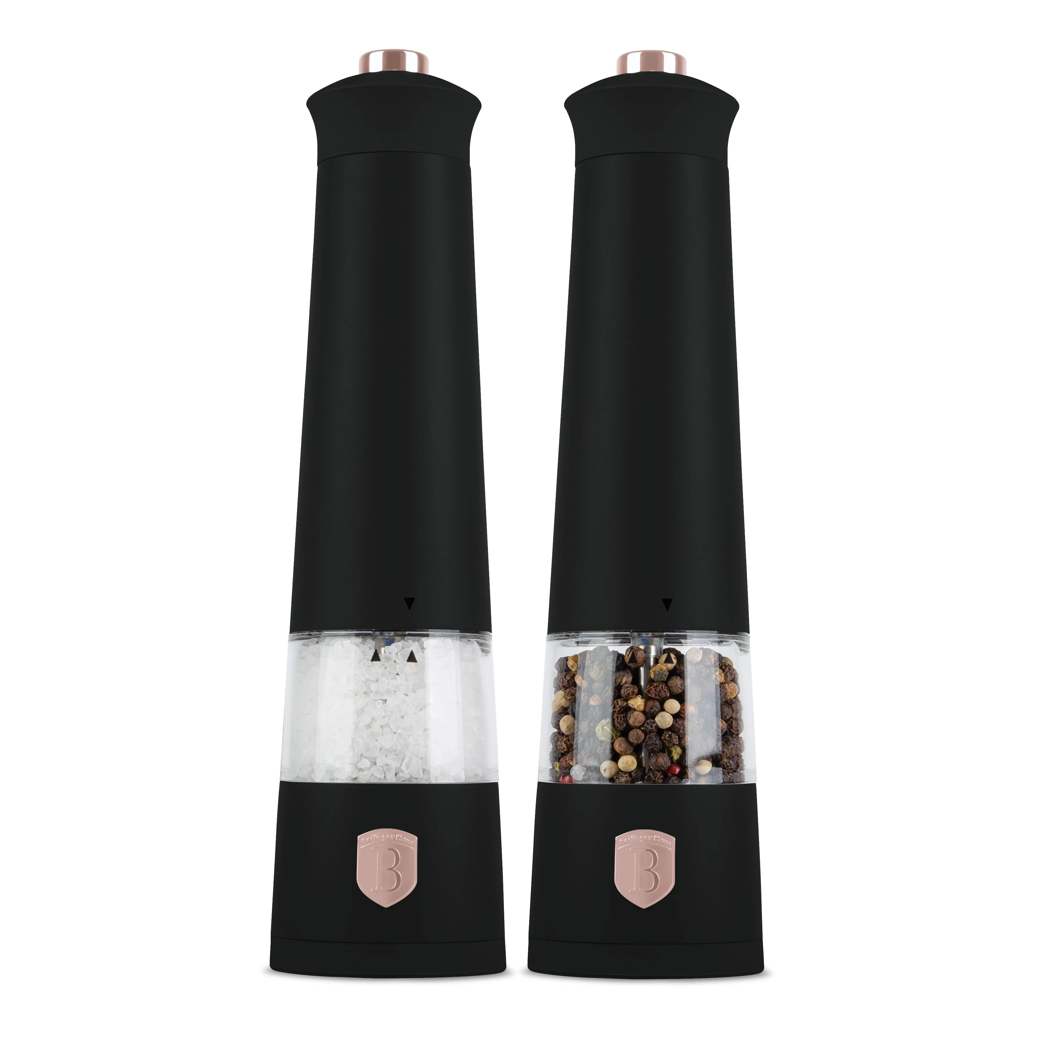 Set 2 Râșnițe Electrice pentru Sare și Piper, Negru-Rose Gold