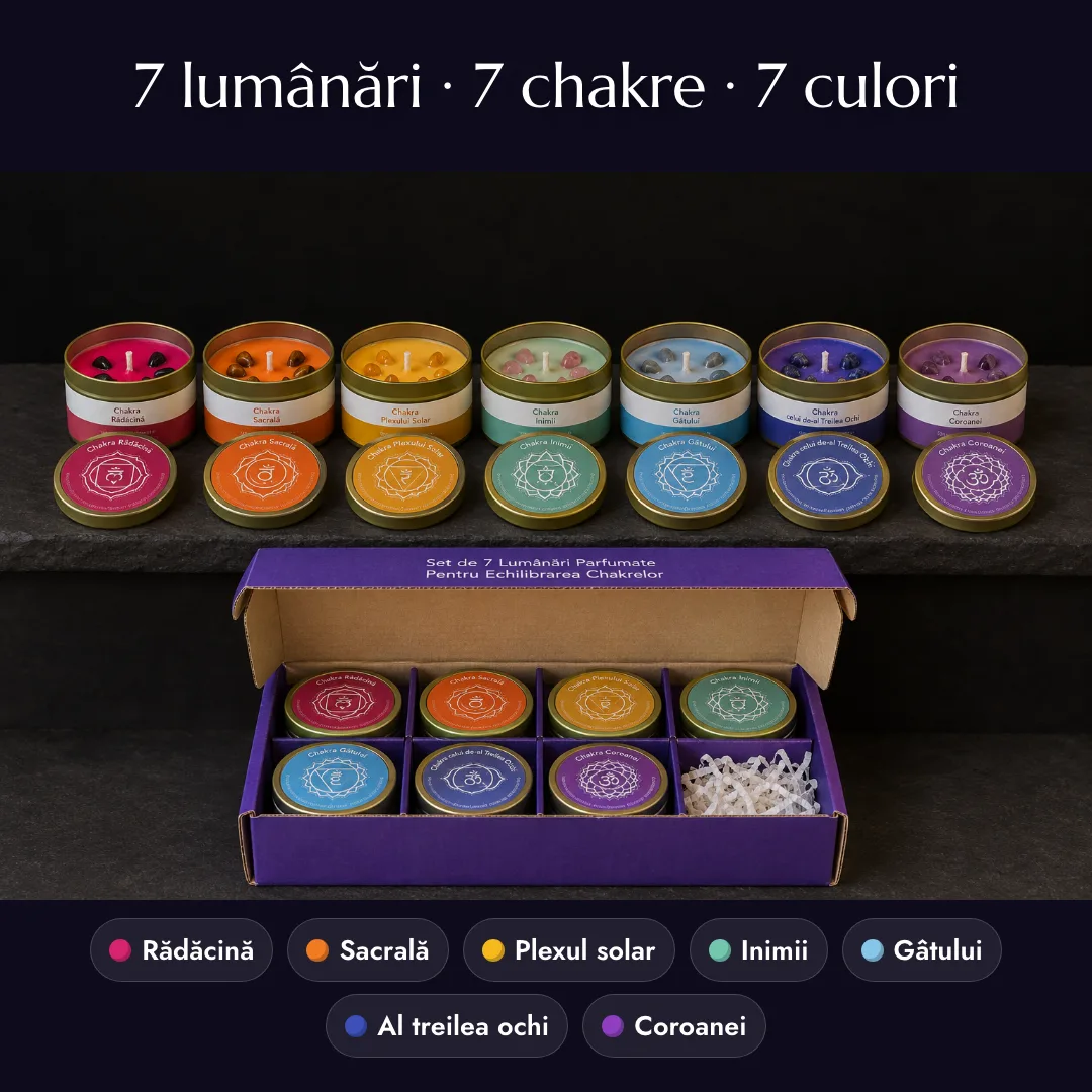 Cele 7 lumânări Zendra în ordinea chakrelor, de la roșu la violet