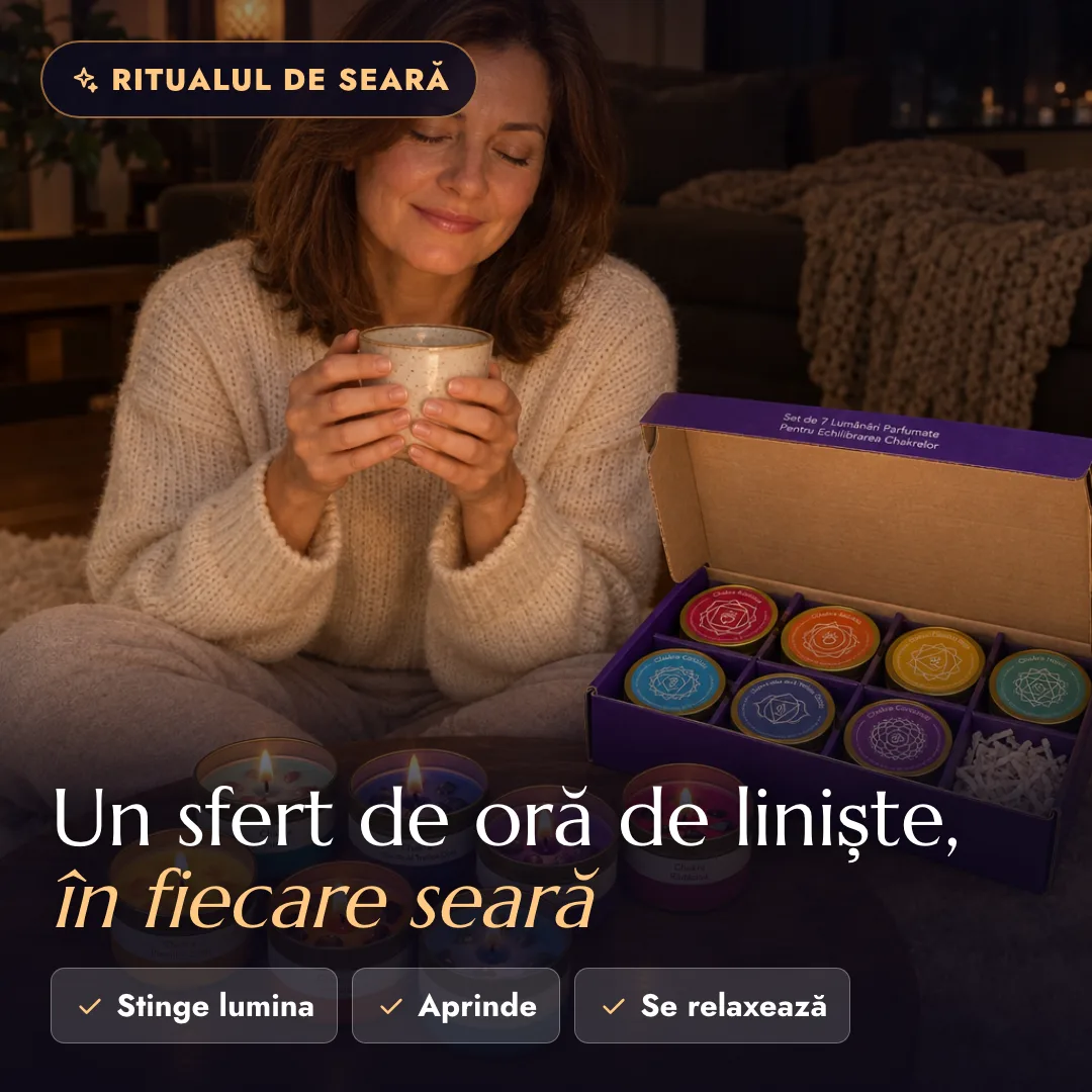 Femeie relaxată, cu o cană de ceai, lângă lumânările Zendra aprinse